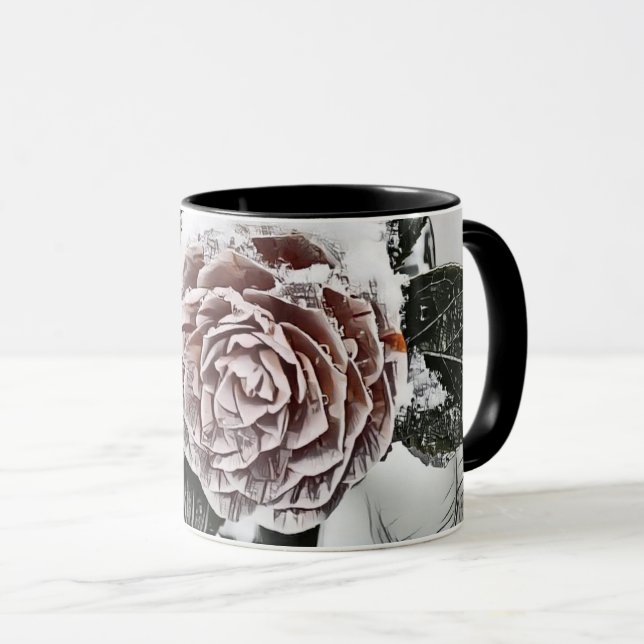 Snowed Frozen Rose Drawing Mug (Front Right)