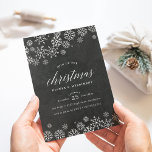 Snowed In | Christmas Dinner Invitation<br><div class="desc">Elegant Christmas dinner or holiday party invitations feature a top and bottom border of falling snowflakes on a chalkboard background. Personalize with your Christmas celebration details (shown with "Christmas dinner and merriment") in white lettering.</div>