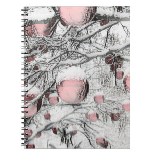 Snowed Tree with pink ornaments drawing Notebook
