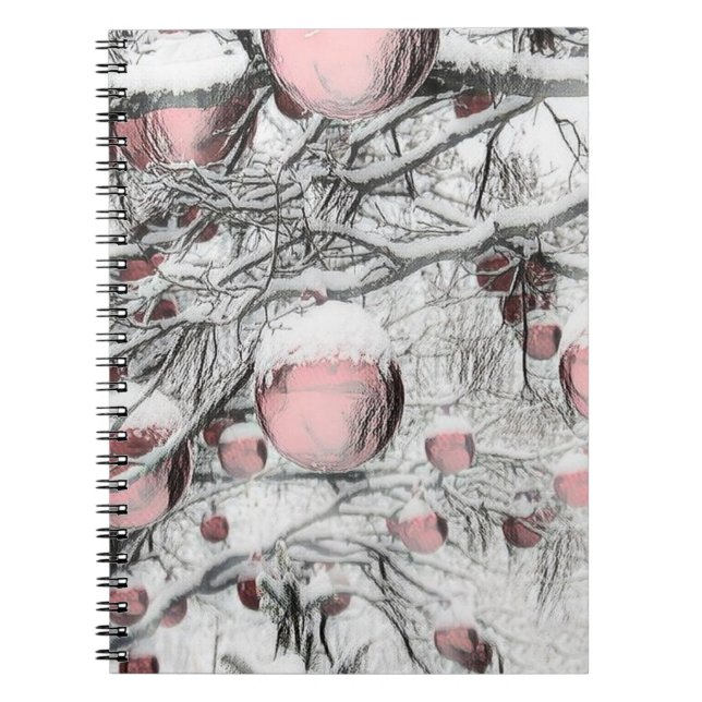 Snowed Tree with pink ornaments drawing Notebook (Front)