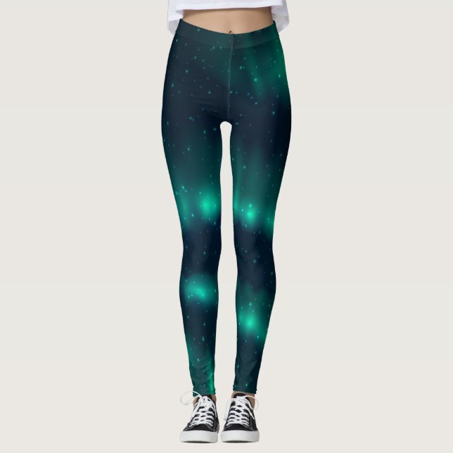 Snowfall Aurora Borealis - Northern Lights Artwork Leggings (Front)
