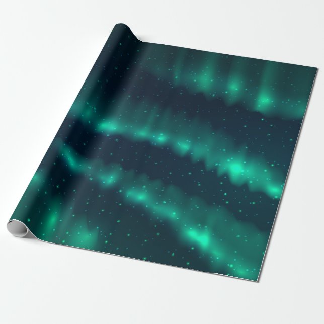 Snowfall Aurora Borealis - Northern Lights Artwork Wrapping Paper (Unrolled)