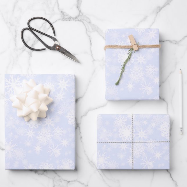 Snowfall Blue Wrapping Paper Sheet (Front)