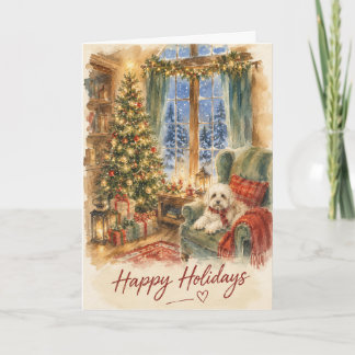 Snowfall & Christmas Lights Cozy Room Holiday Card