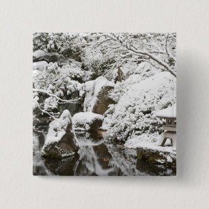 Snowfall in Portland Japanese Garden, 2 Inch Square Button