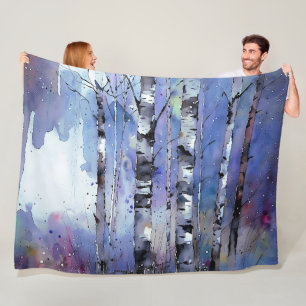 Snowfall in the Enchanted Birch Fleece Blanket