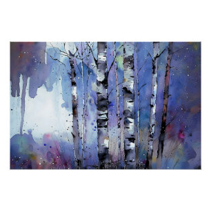 Snowfall in the Enchanted Birch Poster