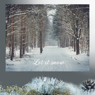 Snowfall in the winter forest customizable  poster