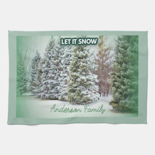 Snowfall Serenity Family Kitchen Towel (Horizontal)