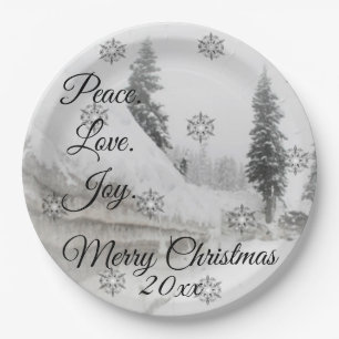 Snowfall Snowflakes Christmas black white sketch  Paper Plate