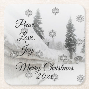 Snowfall Snowflakes Christmas black white sketch   Square Paper Coaster