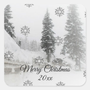 Snowfall Snowflakes Christmas black white sketch Square Sticker