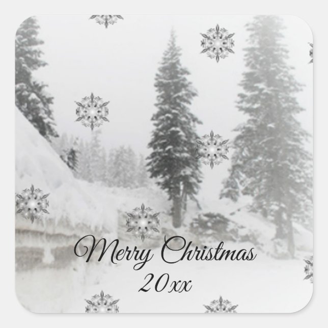 Snowfall Snowflakes Christmas black white sketch Square Sticker (Front)