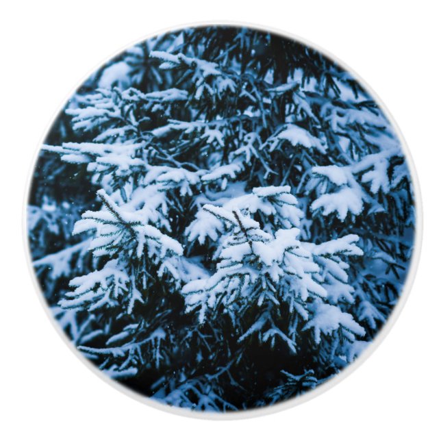 Snowfall Winter Christmas Tree Ceramic Knob (Front)