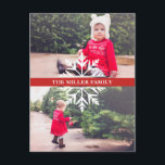 Snowflake 2-Photo Holiday Postcard<br><div class="desc">Holiday photo postcard featuring a snowflake banner with your name.</div>
