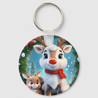 Snowflake 3D Background with Puffy Flowers Design Keychain