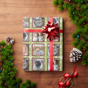 Snowflake 5 Custom Family Photo Collage Green Easy Wrapping Paper