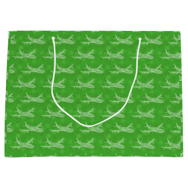 Snowflake Airliner - Green Large Gift Bag (Front)