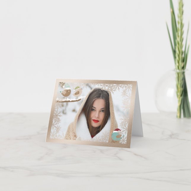 Snowflake and Birds  Overlay Photo Christmas Card (Front)