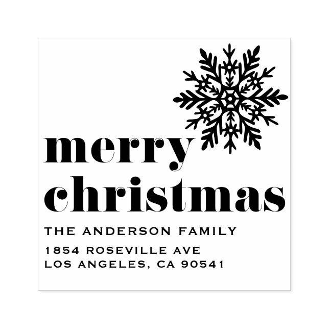Snowflake and Bold Typography Merry Christmas Rubber Stamp (Imprint)