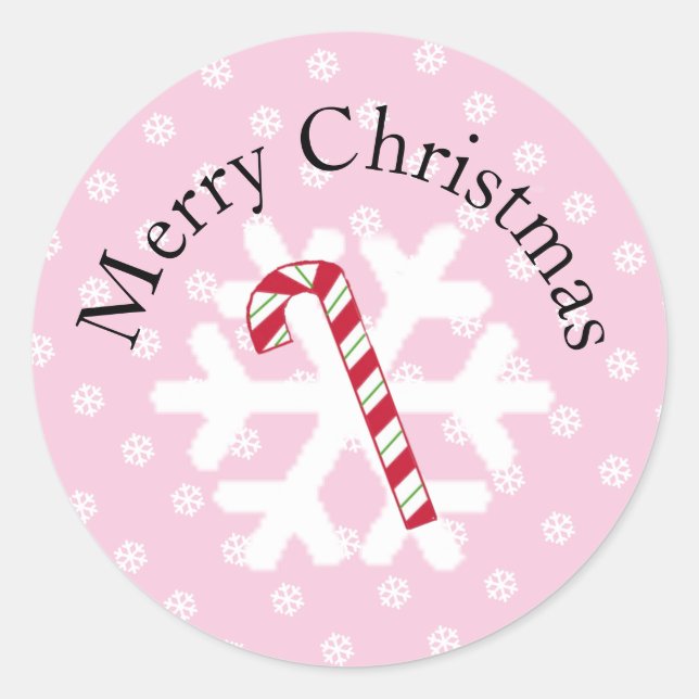 Snowflake and Candy Cane Classic Round Sticker (Front)