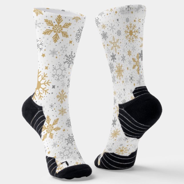 Snowflake And Circle Seamless Pattern Socks (Angled)