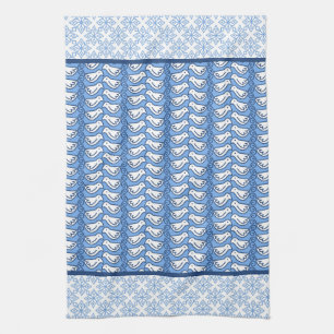 Snowflake and Dove Pattern Winter Kitchen Towel