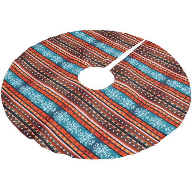 Snowflake and Geometric pattern Cozy Brushed Polyester Tree Skirt (Angled)