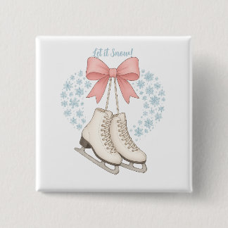 Snowflake and Ice Skates 2 Inch Square Button