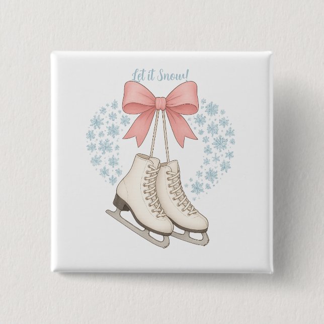 Snowflake and Ice Skates 2 Inch Square Button (Front)