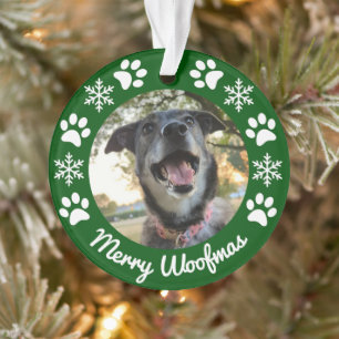Snowflake and Paw Print Dog Photo Christmas Ornament