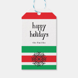 Snowflake and Red and Green Holiday Stripes Gift Tags