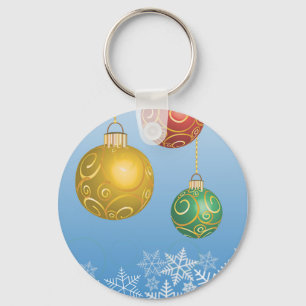 Snowflake and Red, Yellow, Green Christmas Ball Keychain