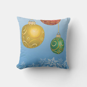 Snowflake and Red, Yellow, Green Christmas Throw Pillow