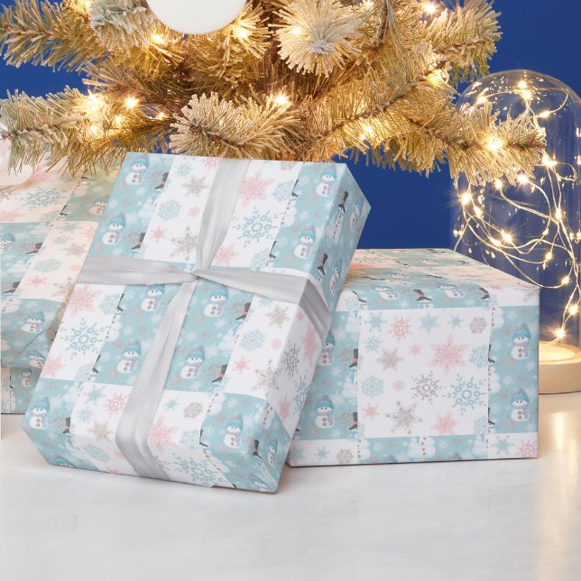 Snowflake and Snowman Cute Christmas Wrapping Paper (Holidays)