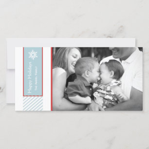 Snowflake and Stripes     Blue Holiday Photo Cards