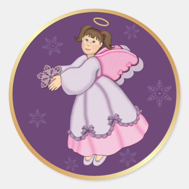 Snowflake Angel Classic Round Sticker (Front)