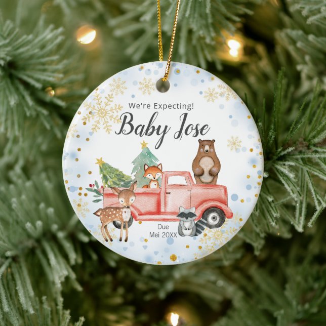 Snowflake Animal Truck We're Expecting Parents  Ceramic Ornament (Tree)