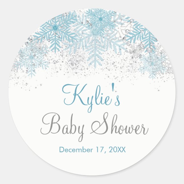 Snowflake Baby It's Cold Outside Baby Shower Classic Round Sticker (Front)