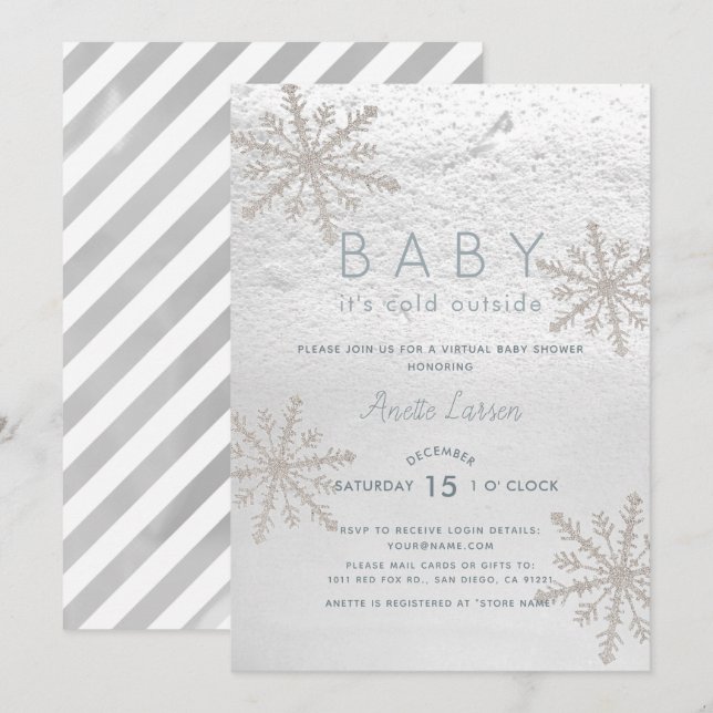 Snowflake Baby Its Cold Virtual Baby Shower Invitation (Front/Back)