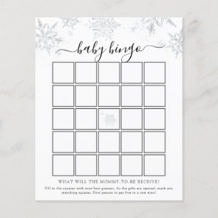 Snowflake Baby Shower Bingo Game Card