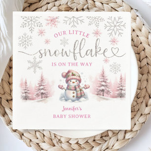 Snowflake Baby Shower Pink Girl Paper Napkin