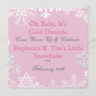 Snowflake Baby Shower Pink Invitation