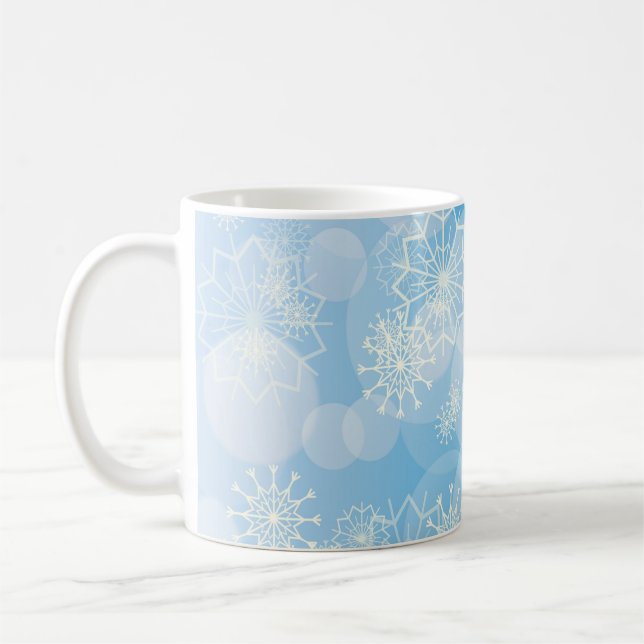 Snowflake background coffee mug (Left)