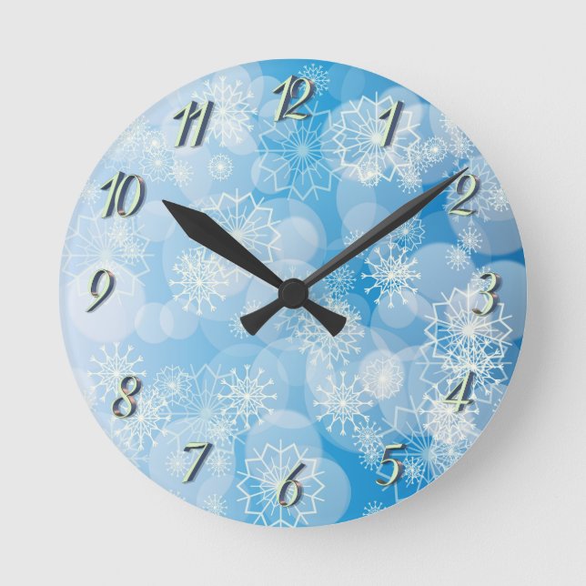 Snowflake background round clock (Front)
