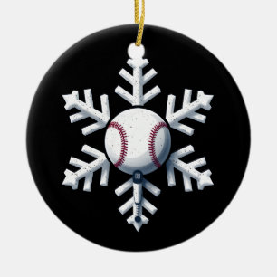 Snowflake Baseball Snowball Christmas Holiday Ceramic Ornament