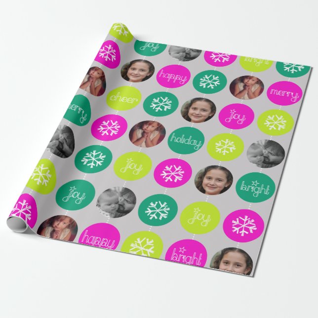 Snowflake Bauble pattern Christmas family photo Wrapping Paper (Unrolled)