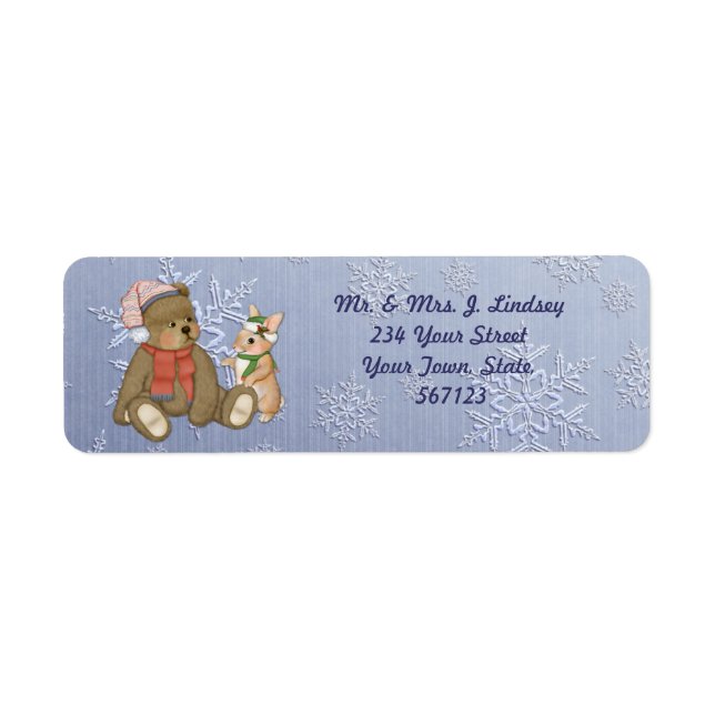 Snowflake Bear & Bunny Address Label (Front)