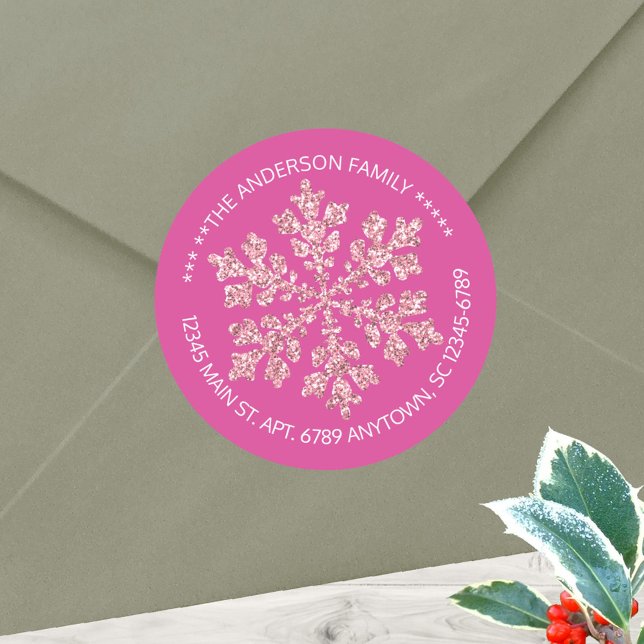 Snowflake Berry Bling Chic Rustic Personalized Classic Round Sticker (Fully customizable, these labels can be used as elegant envelope seals and return address labels)