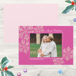 Snowflake Berry Bling Elegant Christmas Photo Holiday Card<br><div class="desc">This Christmas colour trend is all about the pink. Personalize these elegant flat Christmas cards by adding your name in a modern white font at the lower left then add your photo to the centre of the design on a background of deep berry pink and elegant faux glitter pink snowflakes...</div>